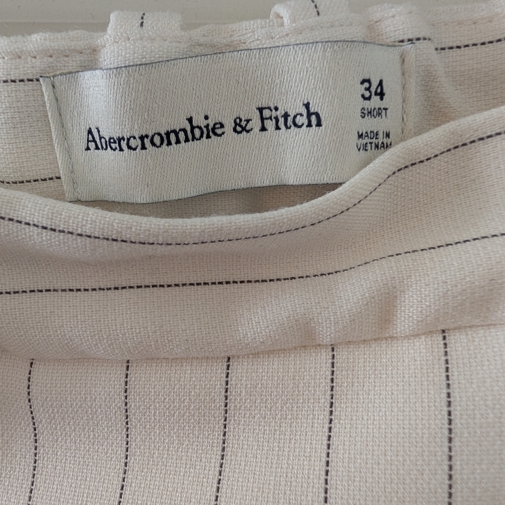 ABERCROMBIE & FITCH Curve Love Sloane Tailored Wide Leg Pant Cream Pinstripe 34S - Picture 8 of 17